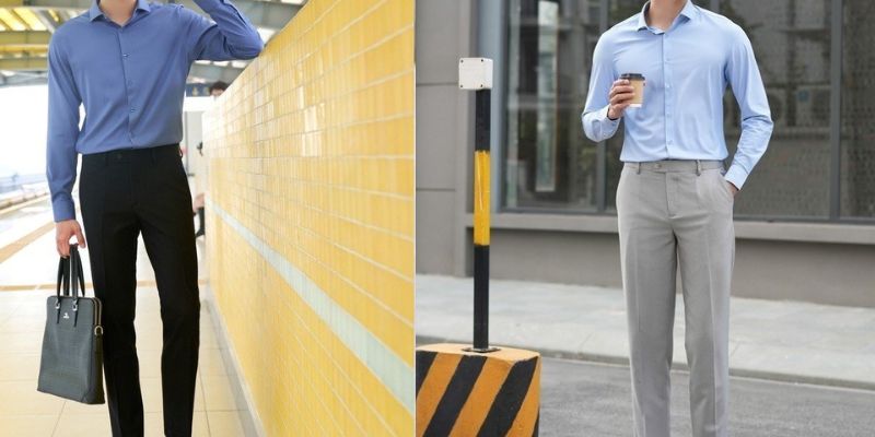 Mix quần âu nam xanh nhạt cùng áo sơ mi trắng